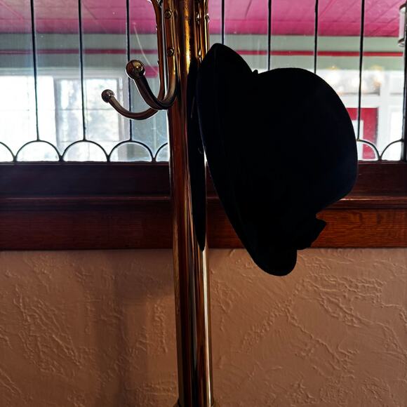 Vintage 80s Lord & Taylor Italian Wool Black Bucket Hat Velvet Rosette S/M main image 5